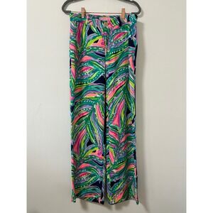 Lilly Pulitzer Wide Leg Pants Tropical Don't Leave Me Hanging Print Sz Medium
